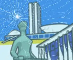 Blindagem palaciana Na imagem é possivel obervar o Palácio da Avorada atracés de um vidro blindado e danificado.