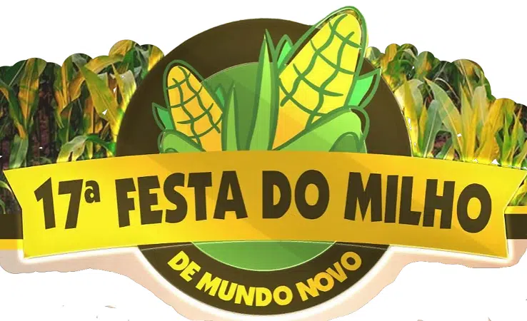 Imagem mostra a logomarca recortada da Festa do Milho de Mundo Novo em Dores do Rio Preto