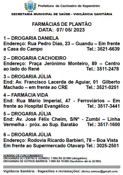 Farmácias de plantão