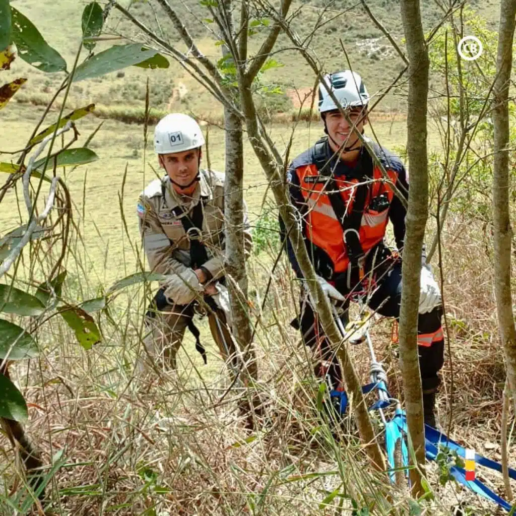 Bombeiros fazem escalada em local de difícil acesso para resgatar cães em Guaçuí