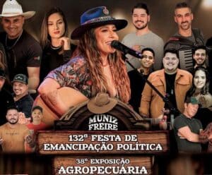 Foto mostra os artistas que farão shows na Festa e Exposição de Muniz Freire