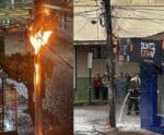 Postes pegam fogo em Guaçuí e ruas do centro ficam sem energia
