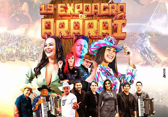 Foto mostra os artistas dos shows que vão acontecer na Expoagro de Araraí em Alegre