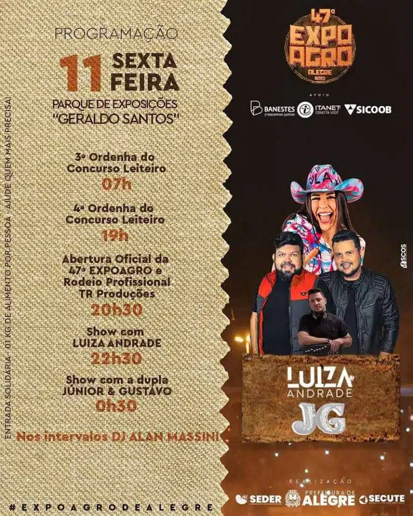 Foto mostra programação do terceiro dia da Expoagro 2023 de Alegre