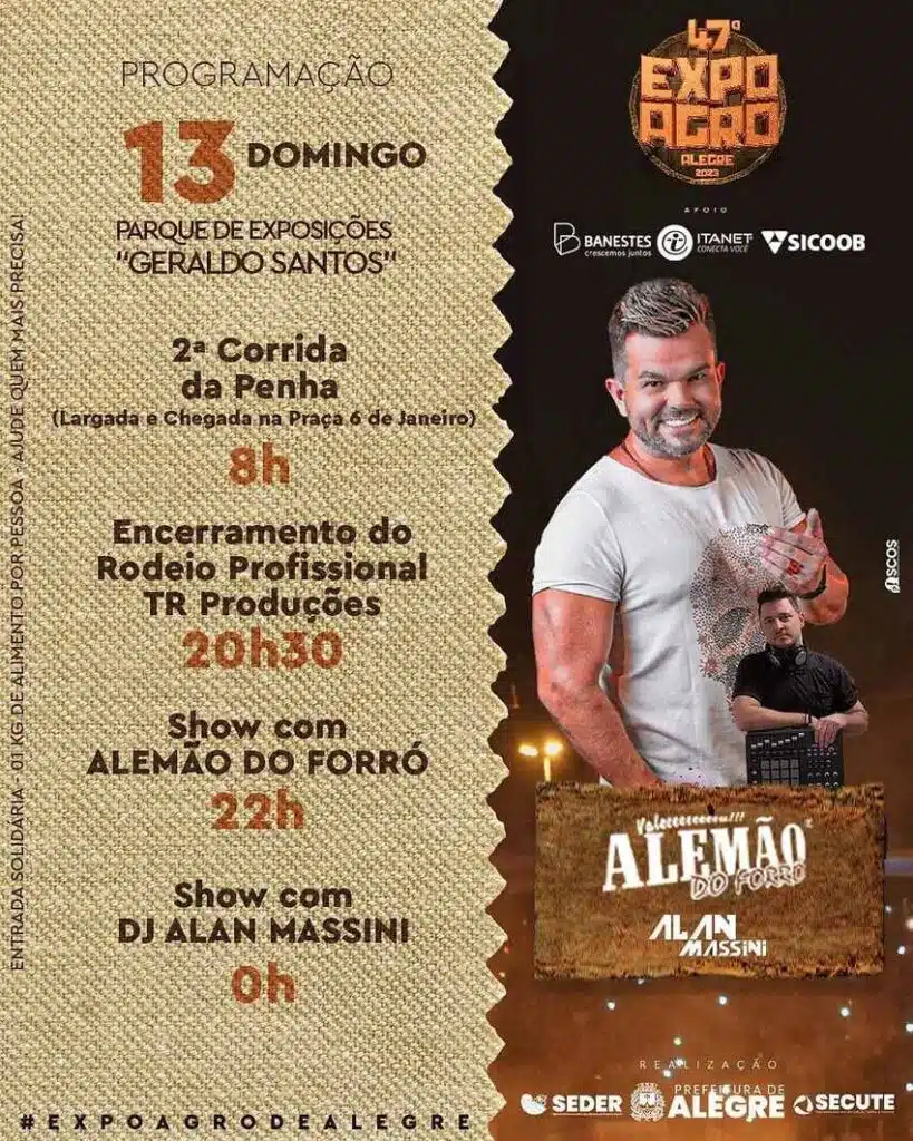 Foto mostra programação do quinto dia da Expoagro 2023 de Alegre