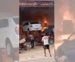 VÍDEO | Gás provoca incêndio em oficina mecânica em Atílio Vivácqua