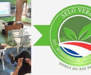 Selo Verde para quem empreender com boas práticas ambientais Foto mostra pessoas em audiência e o Selo Verde que foi apresentado na reunião em Dores do Rio Preto