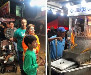 Corrente do bem: comunidade ajuda senhor na venda de churros Foto mostra grande fila para comprar churros na barraca de Seu Geraldo na Festa de Guaçuí