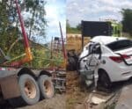 Batida entre carro e carreta deixa uma pessoa morta na BR-101