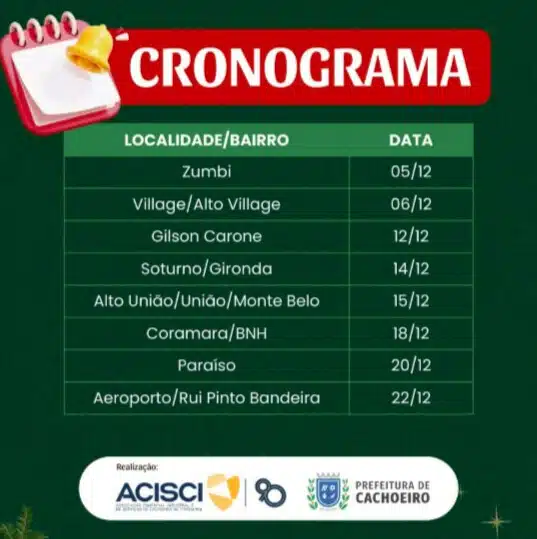 Cronograma do papai noel no natal das comunidades