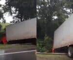 VÍDEO | Caminhão fica pendurado em ribanceira na BR-101 em Iconha