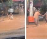 VÍDEO: idoso cai e quase é arrastado em rua alagada em Cachoeiro