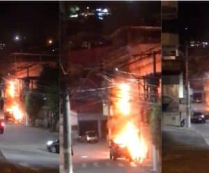 VÍDEO | Poste é atingido por chamas e preocupa moradores em Cachoeiro Poste em chamas em Cachoeiro