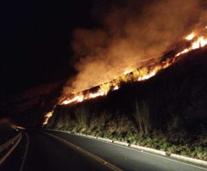 Vídeo: incêndio atinge grande área em rodovia do Sul do ES incêndio