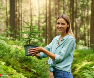 Dia Mundial do Meio Ambiente: Anchieta discute ações para cidade sustentável Mulher com planta na mão sorrindo em alusão ao Dia do Meio Ambiente
