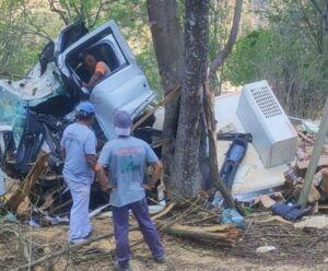 Duas pessoas ficam feridas após caminhão bater na árvore em Cachoeiro Caminhão bate em árvore em Cachoeiro
