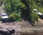 Vídeo | Nóis vai descer? Carro quase cai dentro do mar em Anchieta