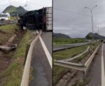 Carreta tomba e interdita rodovia no Espírito Santo