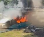 Ônibus de turismo que saiu do RJ pega fogo no Espírito Santo