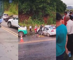 Acidente entre ônibus e carro na BR 101 deixa feridos na Serra; veja