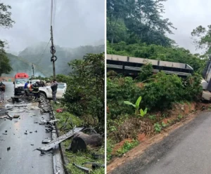 Colisão entre caminhonete e carreta deixa dois feridos em Castelo