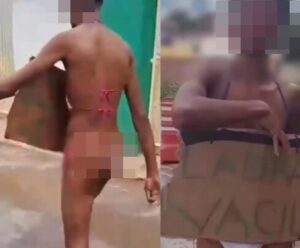 VÍDEO | Facção obriga suspeito de roubo a desfilar de calcinha na rua facção