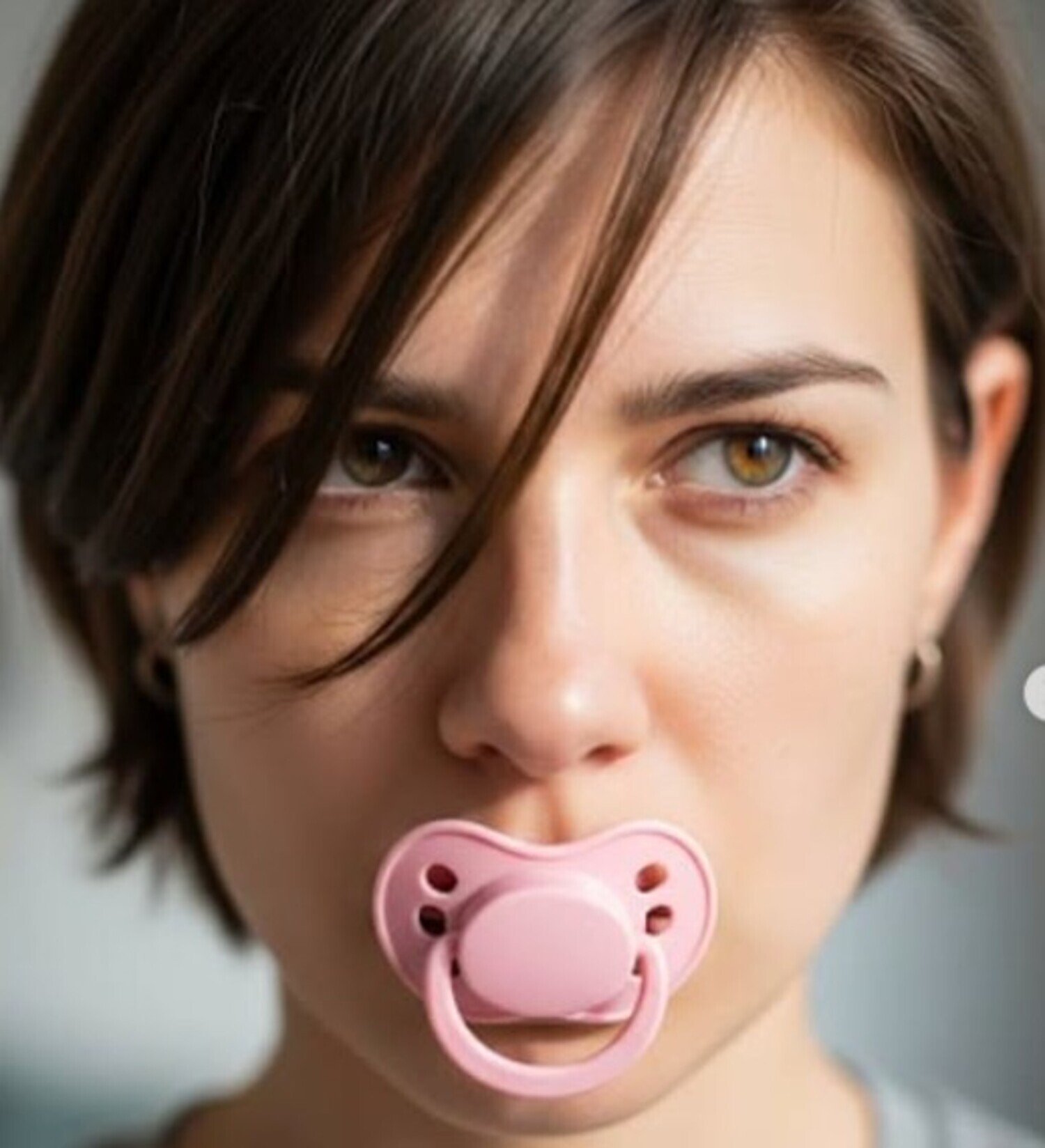 A foto mostra adulto usando chupeta, nova moda.
