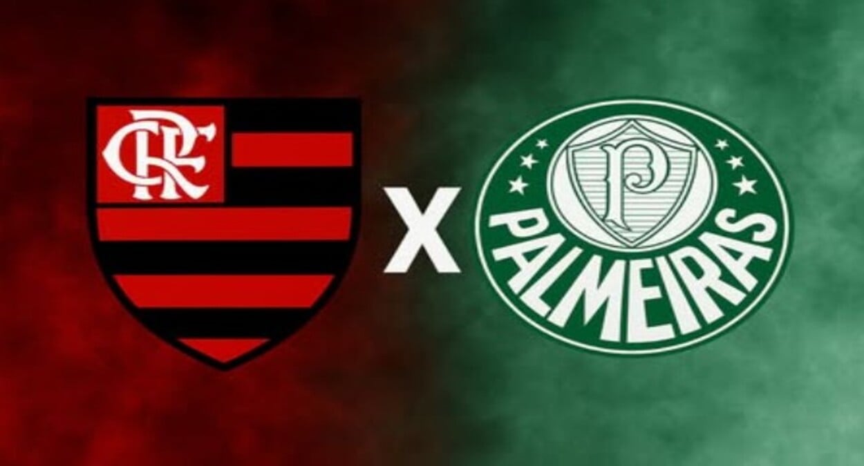 A foto ostra brasões dos times Flamengo e Palmeiras