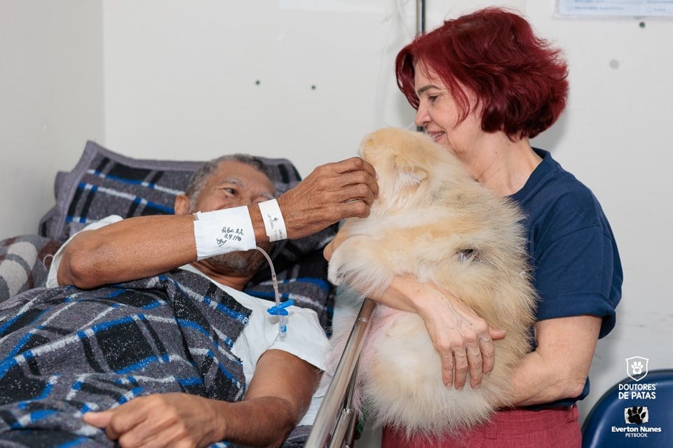 paciente recebe visita canina