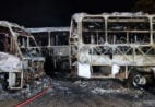 VÍDEO | Incêndio destrói pátio de ônibus no Sul do ES