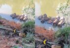 VÍDEO | Caminhão cai em rio após motorista desviar de moto em Cachoeiro