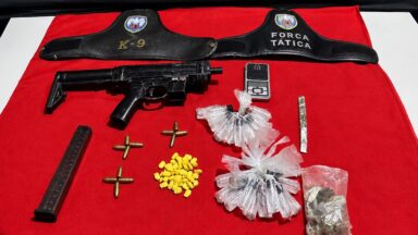 Cão farejador encontra submetralhadora, ecstasy e loló em mata em Anchieta