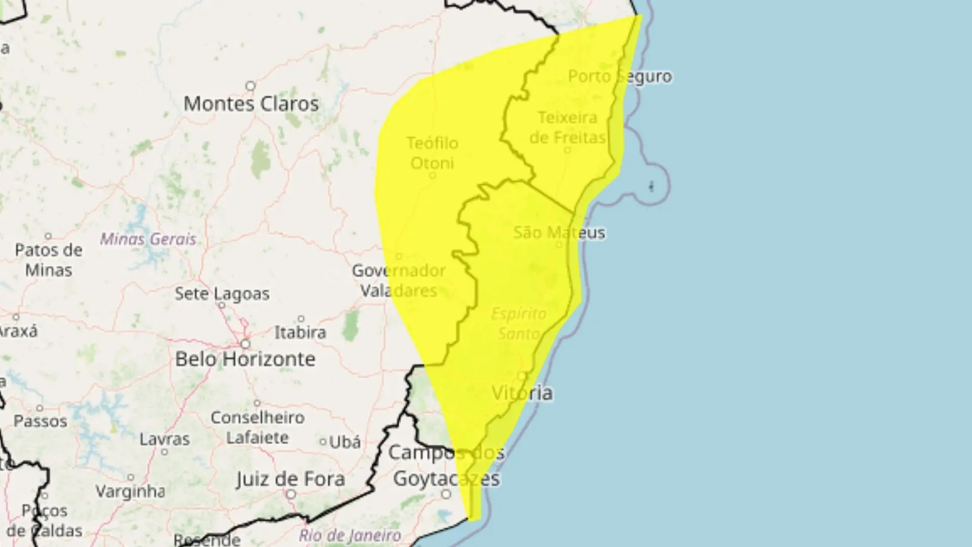 As cidades da região Sul do Espírito Santo que estão sob alerta de vendaval