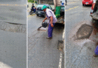 Buraco em avenida de Cachoeiro; prefeitura realiza manutenção asfáltica no Vila Rica