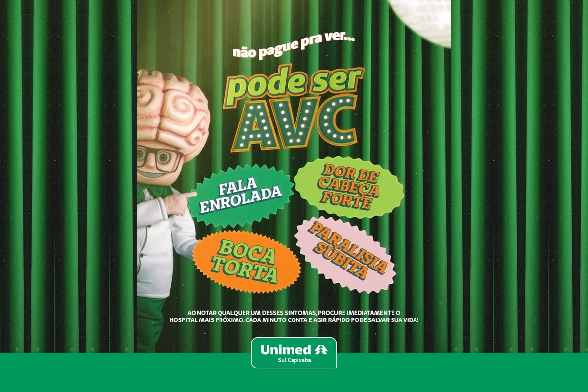 A foto mostra Eugênio, mascote da USC, no evento sobre AVC